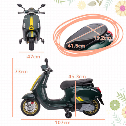 12V Vespa Licensed Kids Electric Motorbike w/ Music, Lights, FM Radio, for 3-6