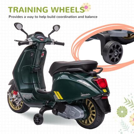 12V Vespa Licensed Kids Electric Motorbike w/ Music, Lights, FM Radio, for 3-6