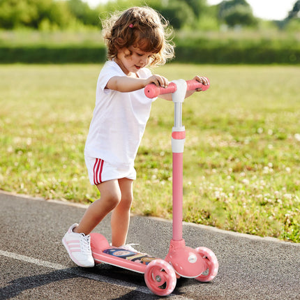 Kids 3 Wheel Adjustable Height Scooter with LED Lights and TPE Handlebar for Ages 2-6 - Pink