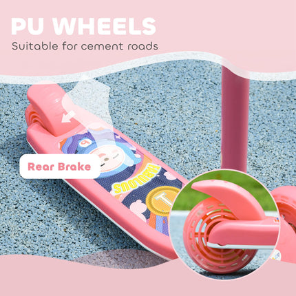Kids 3 Wheel Adjustable Height Scooter with LED Lights and TPE Handlebar for Ages 2-6 - Pink