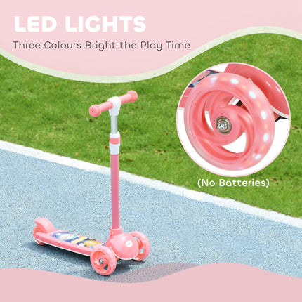 Kids 3 Wheel Adjustable Height Scooter with LED Lights and TPE Handlebar for Ages 2-6 - Pink