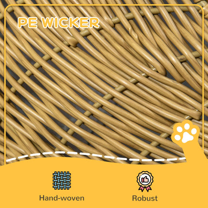 Wicker Cat House with Washable Cushion for Indoor Cats, Light Brown