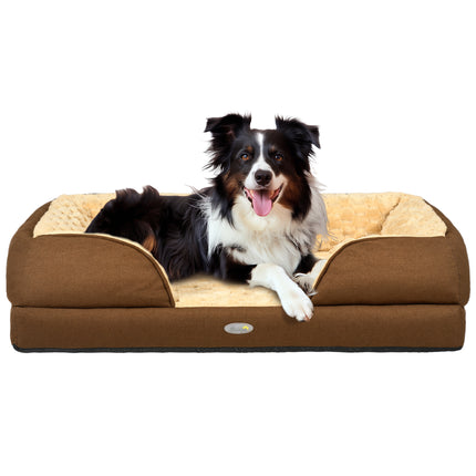 Calming Medium Dog Bed with Removable Cover and Anti-Slip Bottom, 90x69x21cm - Brown