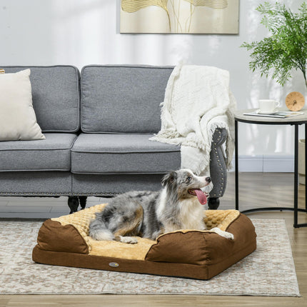 Calming Medium Dog Bed with Removable Cover and Anti-Slip Bottom, 90x69x21cm - Brown