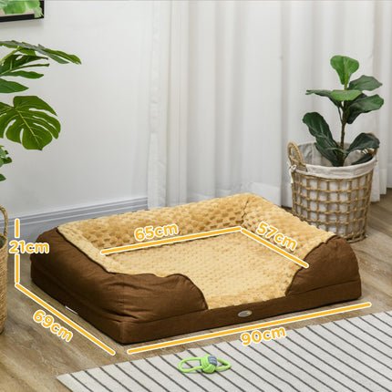 Calming Medium Dog Bed with Removable Cover and Anti-Slip Bottom, 90x69x21cm - Brown