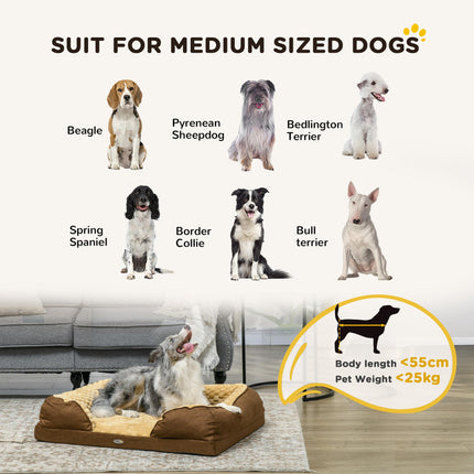 Calming Medium Dog Bed with Removable Cover and Anti-Slip Bottom, 90x69x21cm - Brown