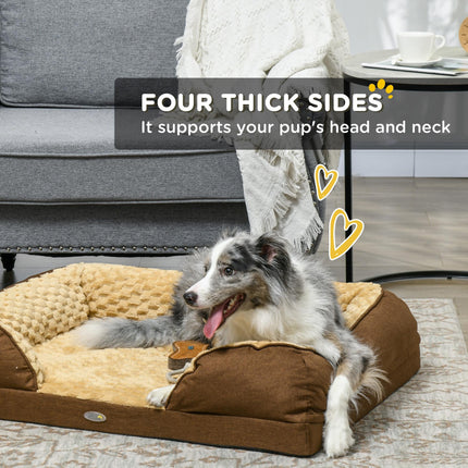 Calming Medium Dog Bed with Removable Cover and Anti-Slip Bottom, 90x69x21cm - Brown
