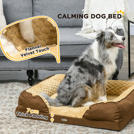 Calming Medium Dog Bed with Removable Cover and Anti-Slip Bottom, 90x69x21cm - Brown