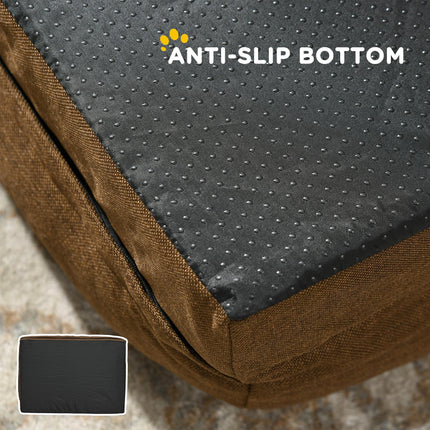 Calming Medium Dog Bed with Removable Cover and Anti-Slip Bottom, 90x69x21cm - Brown
