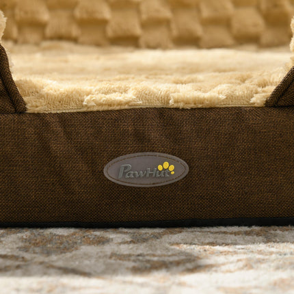 Calming Medium Dog Bed with Removable Cover and Anti-Slip Bottom, 90x69x21cm - Brown