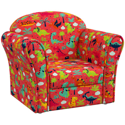 Kids Dinosaur Armchair with Wooden Frame for Toddlers 18-36 Months - Red