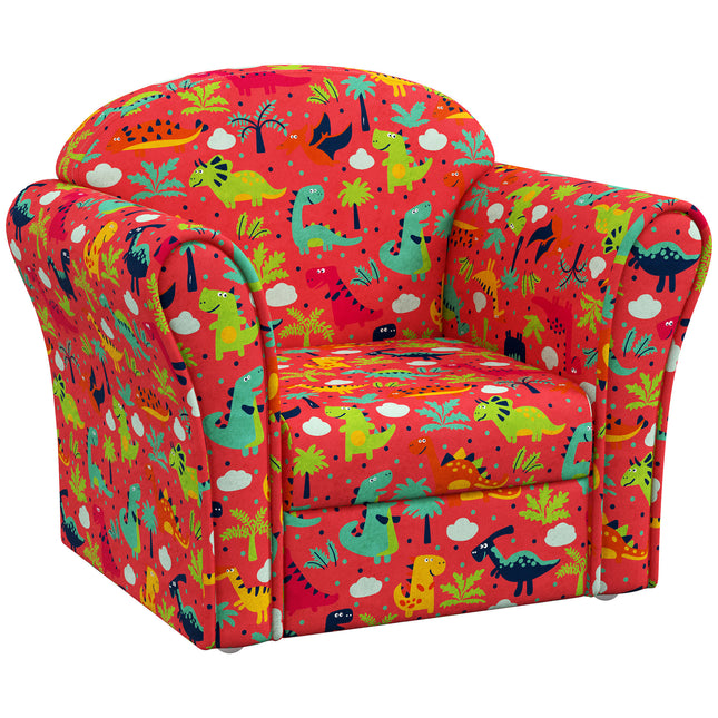 Kids Dinosaur Armchair with Wooden Frame for Toddlers 18-36 Months - Red