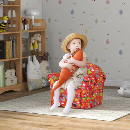 Kids Dinosaur Armchair with Wooden Frame for Toddlers 18-36 Months - Red