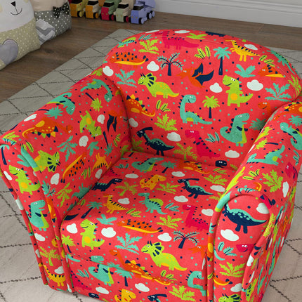 Kids Dinosaur Armchair with Wooden Frame for Toddlers 18-36 Months - Red