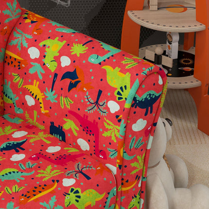 Kids Dinosaur Armchair with Wooden Frame for Toddlers 18-36 Months - Red