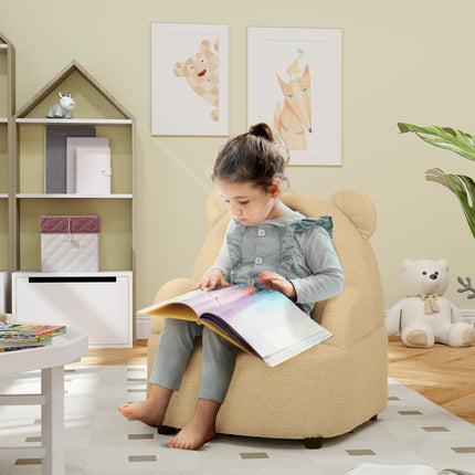Kids Bear Shaped Armchair with Teddy Fleece Cover for Toddlers - Khaki