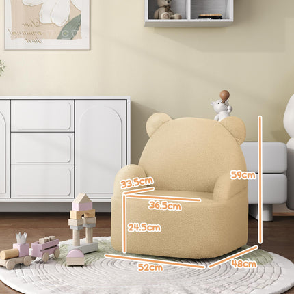 Kids Bear Shaped Armchair with Teddy Fleece Cover for Toddlers - Khaki