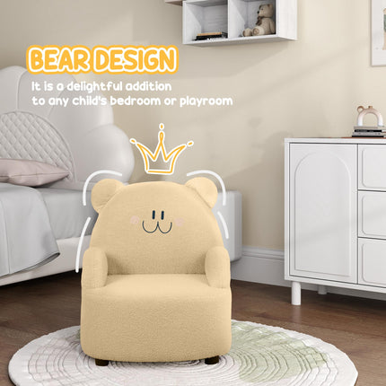 Kids Bear Shaped Armchair with Teddy Fleece Cover for Toddlers - Khaki