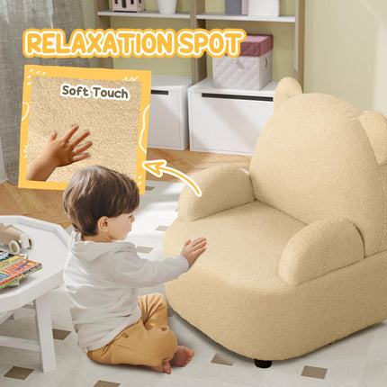 Kids Bear Shaped Armchair with Teddy Fleece Cover for Toddlers - Khaki