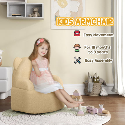 Kids Bear Shaped Armchair with Teddy Fleece Cover for Toddlers - Khaki