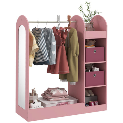 Kids Clothes Rail with Storage Shelf, Boxes & Mirror for Bedroom Nursery - Pink