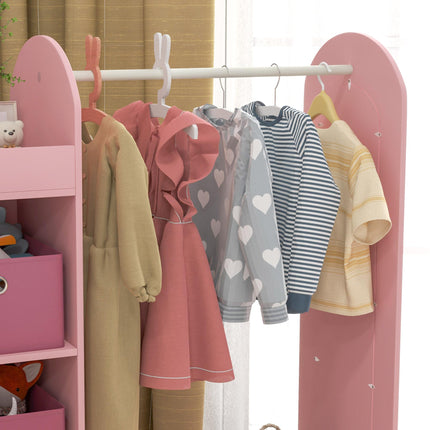 Kids Clothes Rail with Storage Shelf, Boxes & Mirror for Bedroom Nursery - Pink