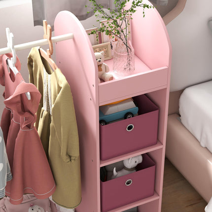 Kids Clothes Rail with Storage Shelf, Boxes & Mirror for Bedroom Nursery - Pink