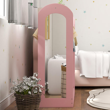 Kids Clothes Rail with Storage Shelf, Boxes & Mirror for Bedroom Nursery - Pink