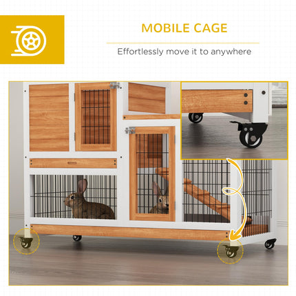 Wooden Indoor Hutch Elevated Cage w/ Wheel, Run, Yellow