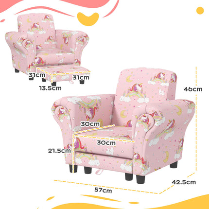 2 Piece Kids Sofa Set with Unicorn Design and Wooden Frame - Pink