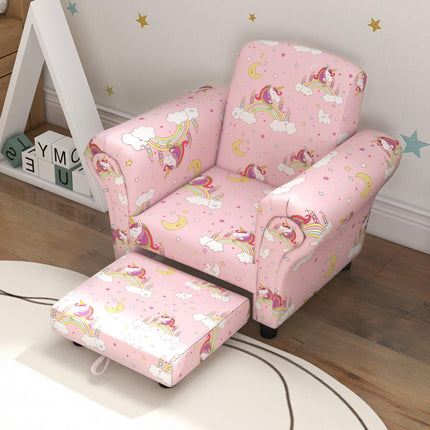 2 Piece Kids Sofa Set with Unicorn Design and Wooden Frame - Pink
