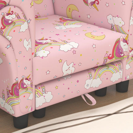 2 Piece Kids Sofa Set with Unicorn Design and Wooden Frame - Pink