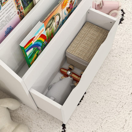 Kids Bookcase with Shelves and Wheeled Drawer for Bedroom or Playroom - White