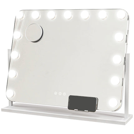 14 LED Tabletop Makeup Mirror with Adjustable Lighting and USB Port - White