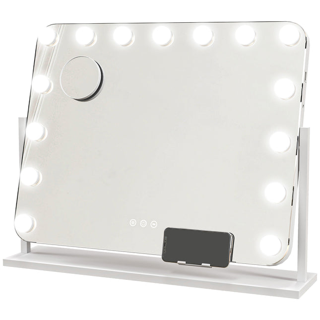14 LED Tabletop Makeup Mirror with Adjustable Lighting and USB Port - White