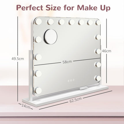 14 LED Tabletop Makeup Mirror with Adjustable Lighting and USB Port - White