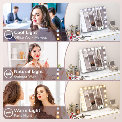 14 LED Tabletop Makeup Mirror with Adjustable Lighting and USB Port - White