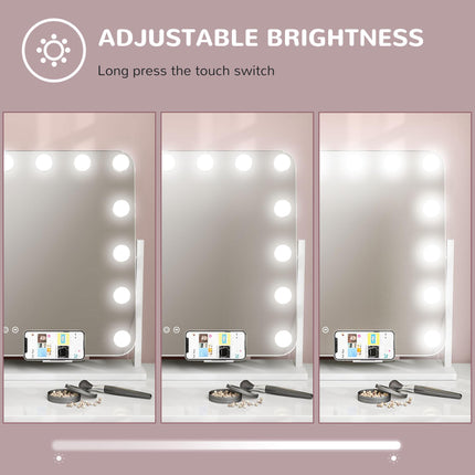 14 LED Tabletop Makeup Mirror with Adjustable Lighting and USB Port - White
