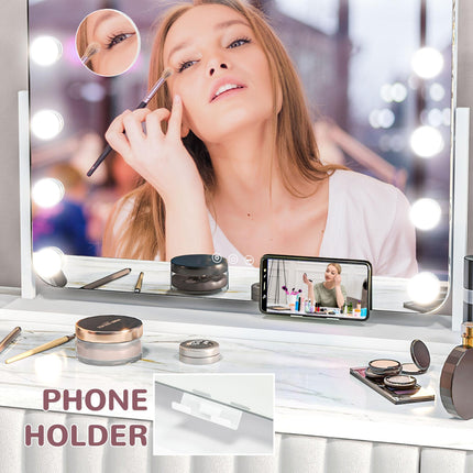14 LED Tabletop Makeup Mirror with Adjustable Lighting and USB Port - White