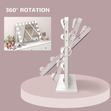 14 LED Tabletop Makeup Mirror with Adjustable Lighting and USB Port - White