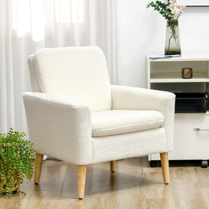 Armchair, Upholstered Accent Chair with Wood Legs and Wide Padded Seat, Teddy Oc