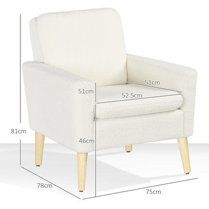 Armchair, Upholstered Accent Chair with Wood Legs and Wide Padded Seat, Teddy Oc