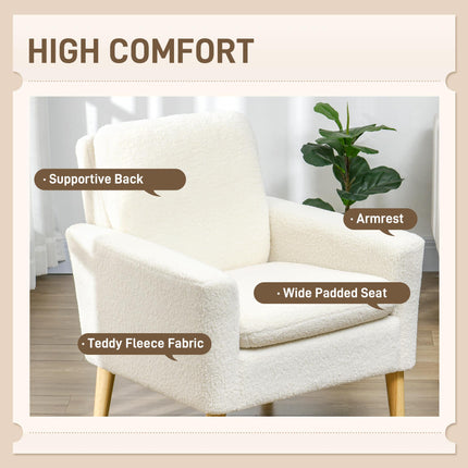 Armchair, Upholstered Accent Chair with Wood Legs and Wide Padded Seat, Teddy Oc