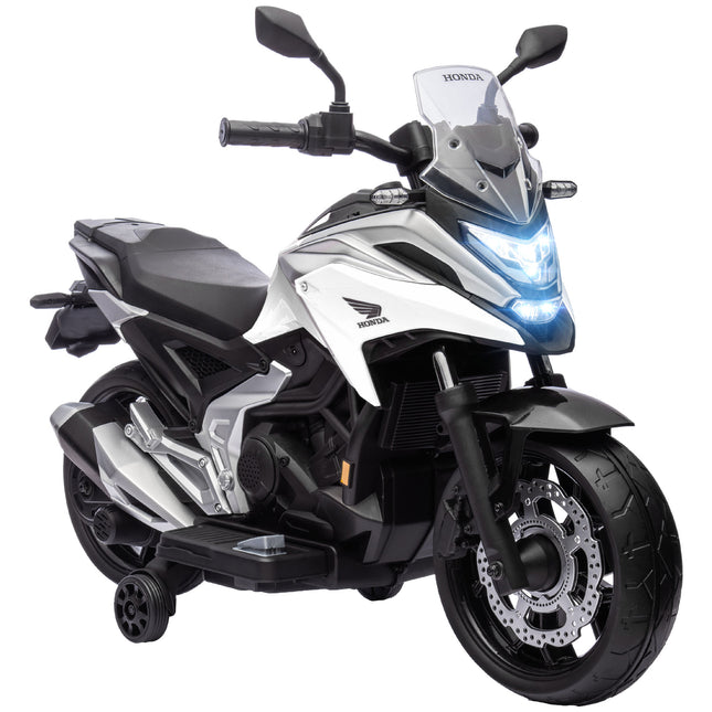 12V Honda Licensed Kids Electric Motorbike with Music, Headlights & Early Education Function for Ages 3-6 - White