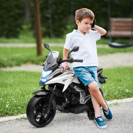 12V Honda Licensed Kids Electric Motorbike with Music, Headlights & Early Education Function for Ages 3-6 - White