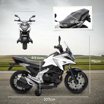 12V Honda Licensed Kids Electric Motorbike with Music, Headlights & Early Education Function for Ages 3-6 - White