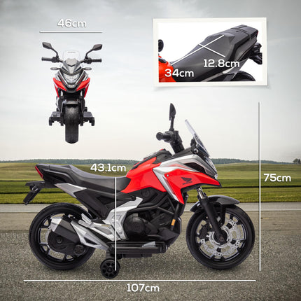 12V Honda Licensed Kids Electric Motorbike with Music, Headlights & Education Function for Ages 3-6 - Red