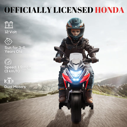 12V Honda Licensed Kids Electric Motorbike with Music, Headlights & Education Function for Ages 3-6 - Red