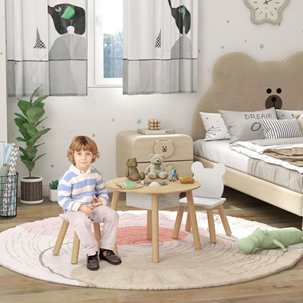 3-Piece Kids Activity Table Set with Centre Mesh Bag, Bear-Shaped Backrest, for