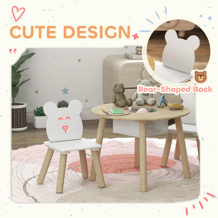 3-Piece Kids Activity Table Set with Centre Mesh Bag, Bear-Shaped Backrest, for
